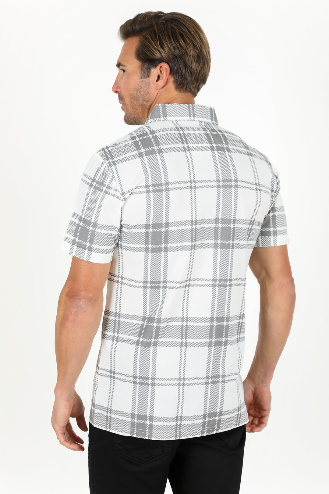white grey plaid polo back platini