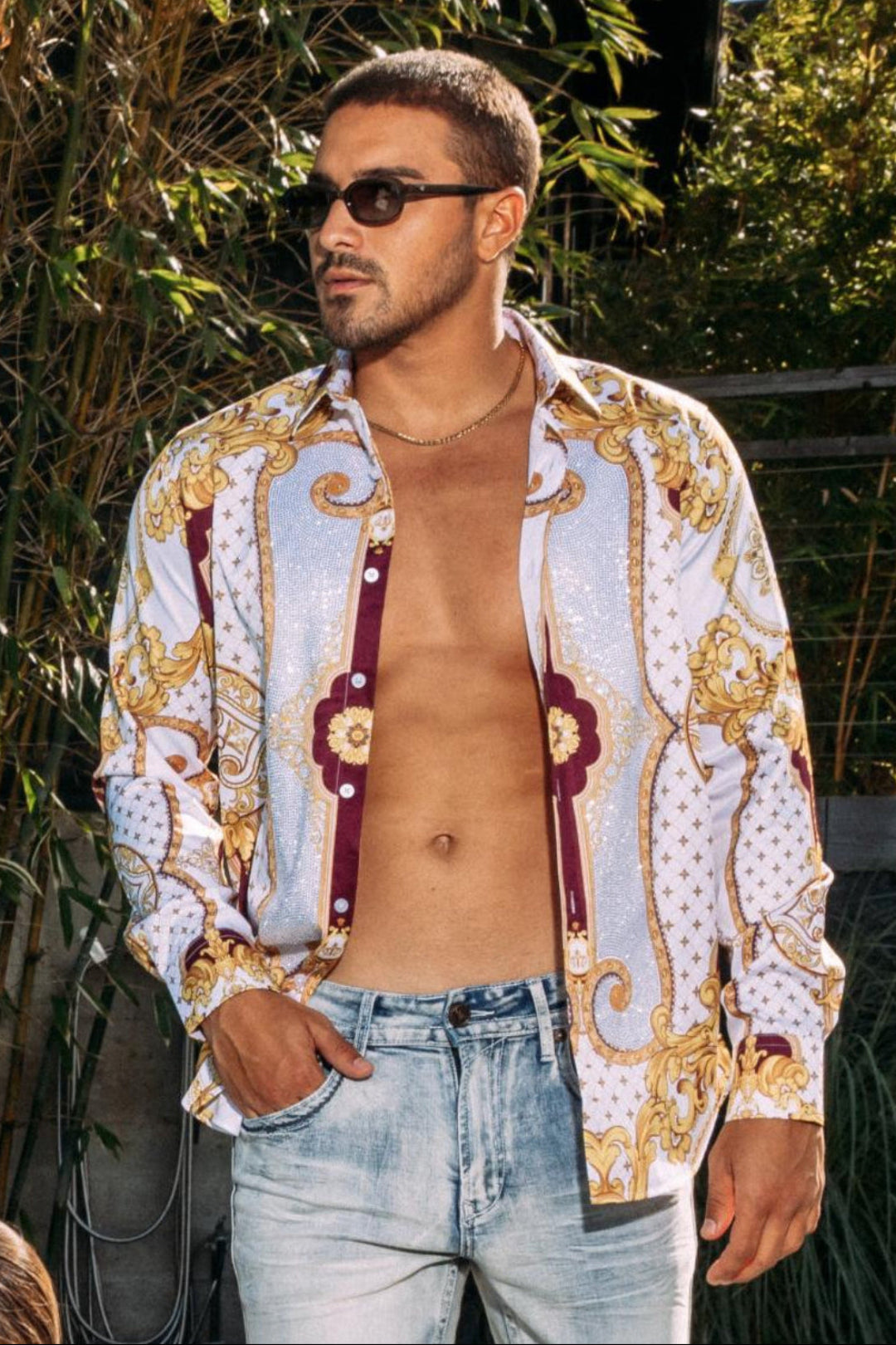 white rhinestone baroque luxury shirt platini