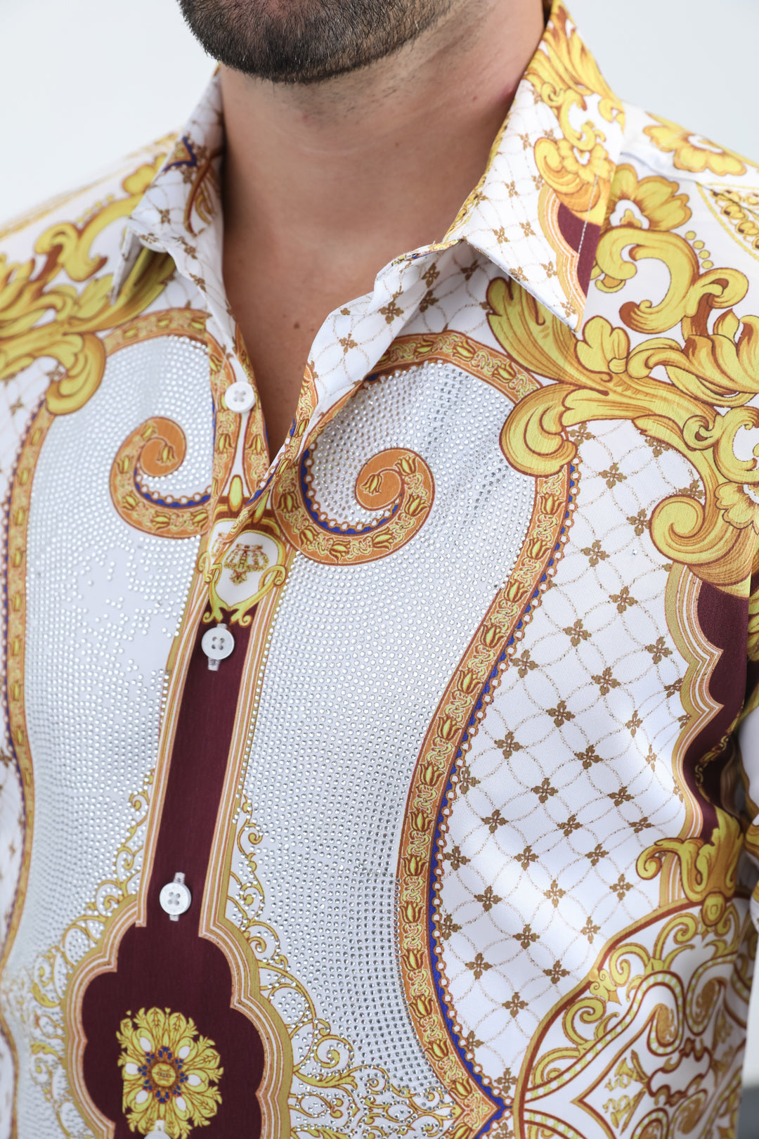 white rhinestone baroque luxury shirt zoom detail platini