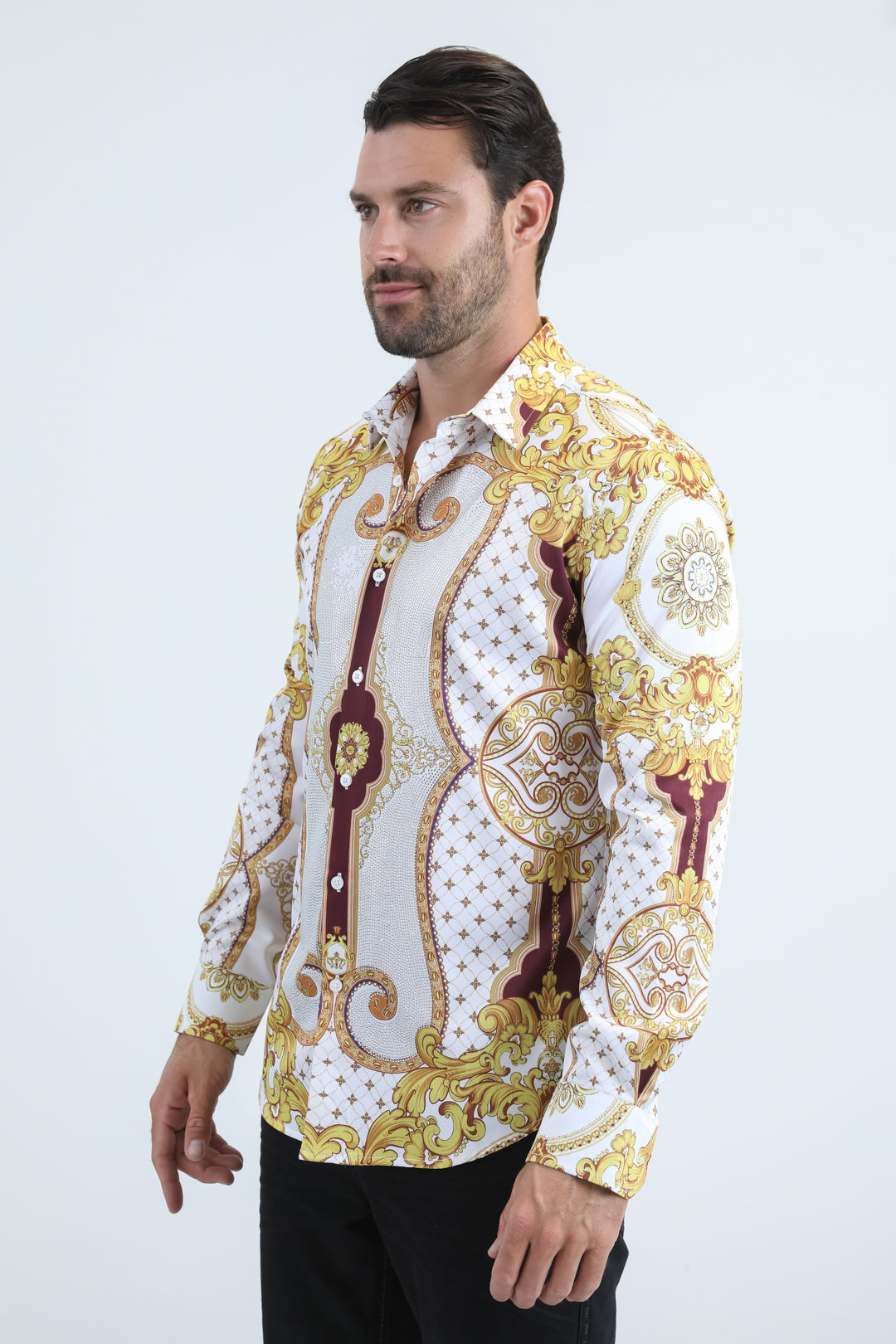 white rhinestone baroque luxury shirt side platini