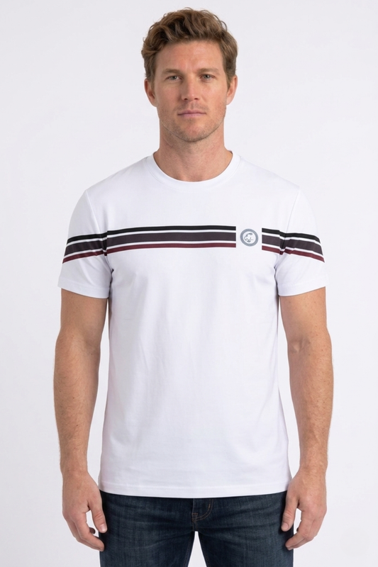 white signature stripe detail tee men platini front