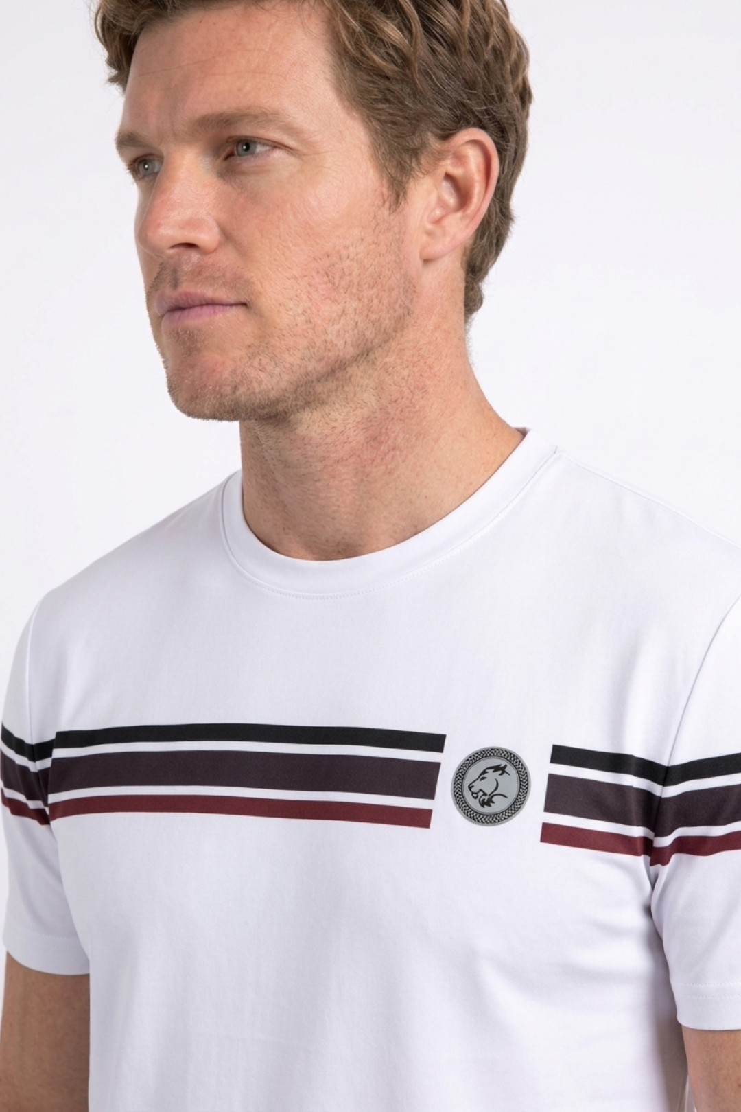 white signature stripe detail tee men platini side