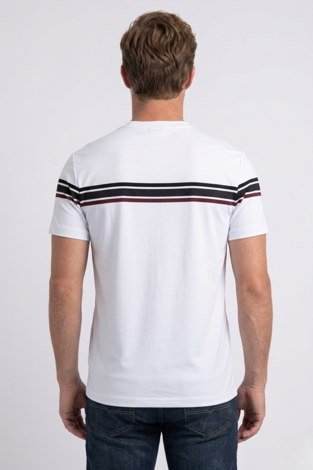 white signature stripe detail tee men platini back