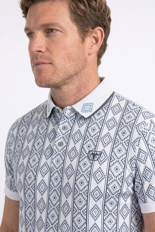 white vertical geo diamond print polo men platini side