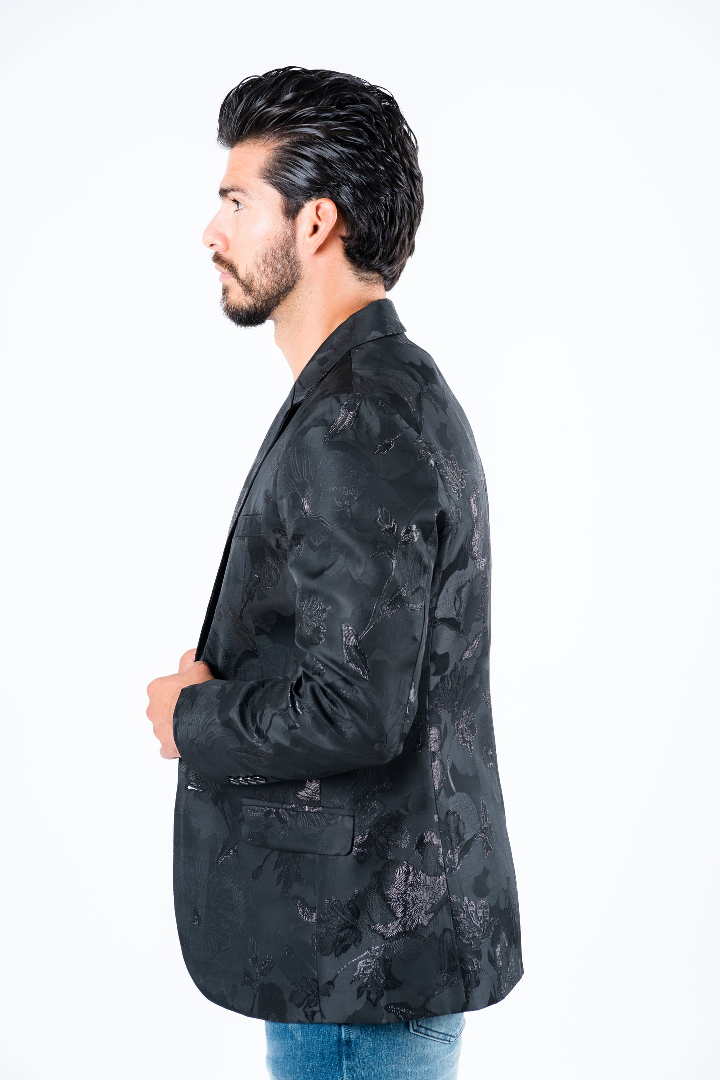 black ii double button floral print blazer men platini back