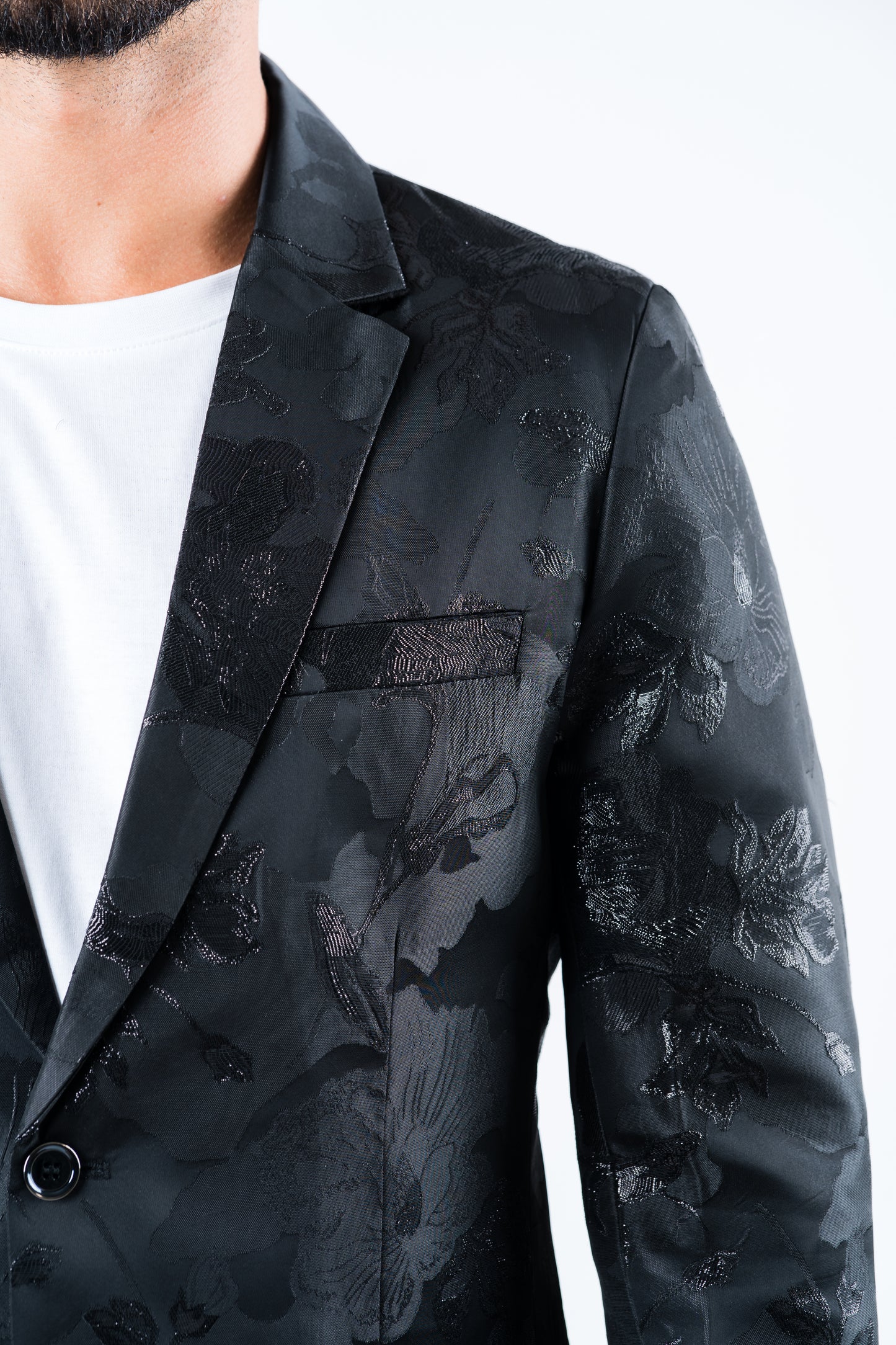 black ii double button floral print blazer men platini detail