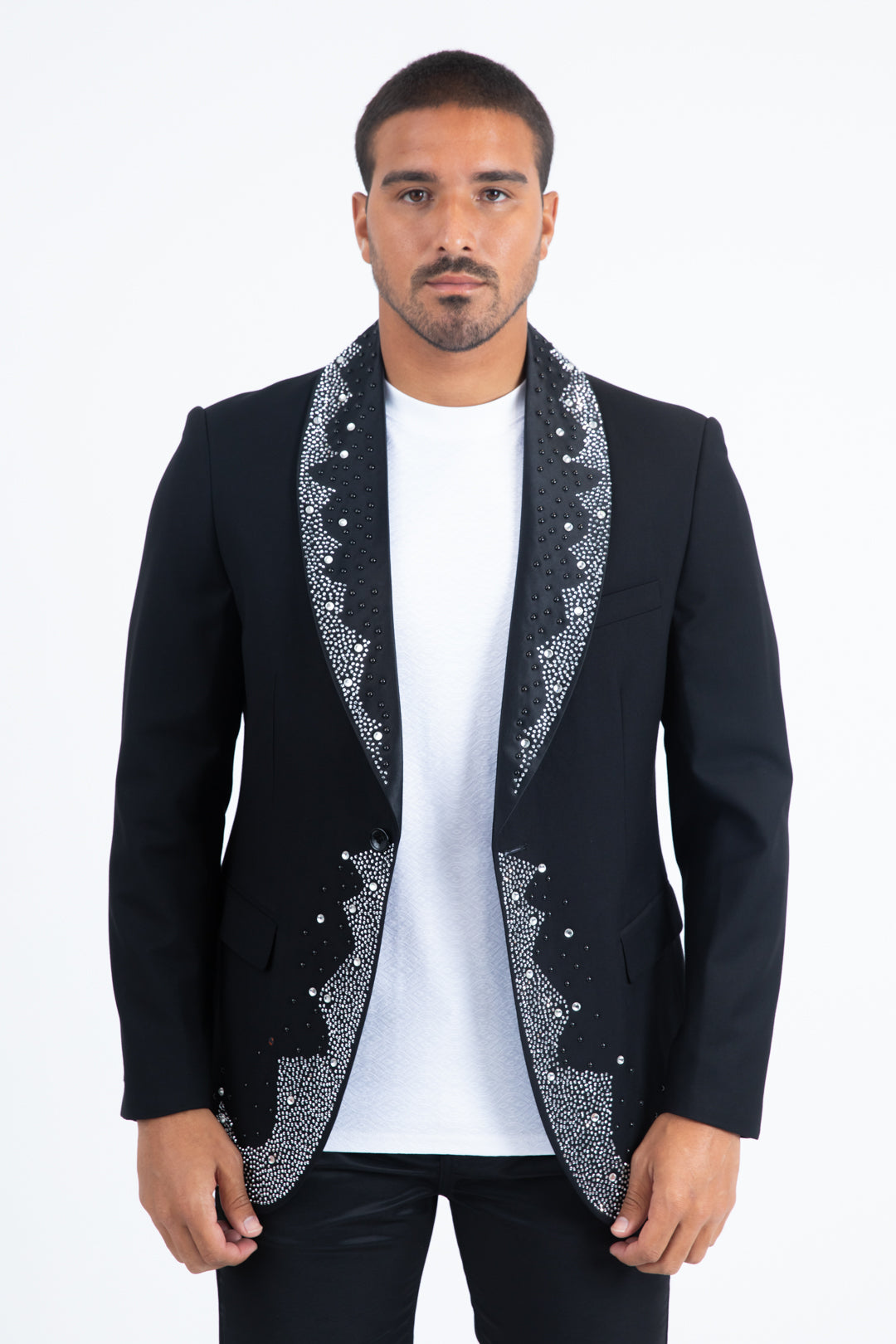 Men's Double Button Rhinestone Black Blazer