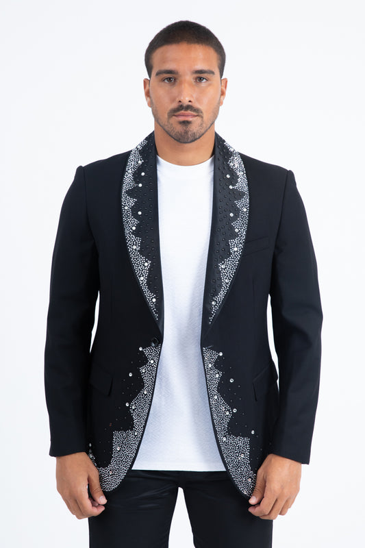 Men's Double Button Rhinestone Black Blazer