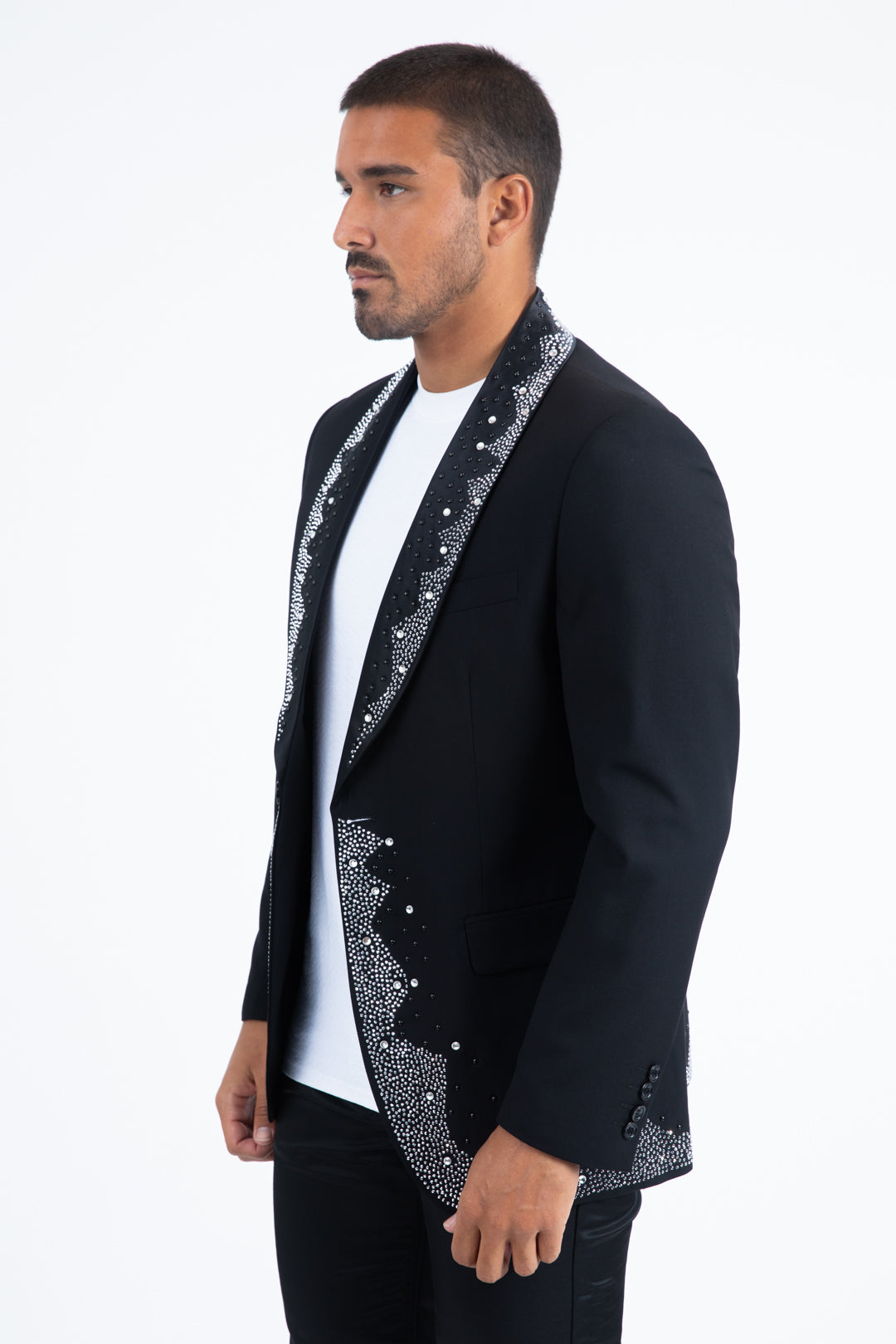 Men's Double Button Rhinestone Black Blazer