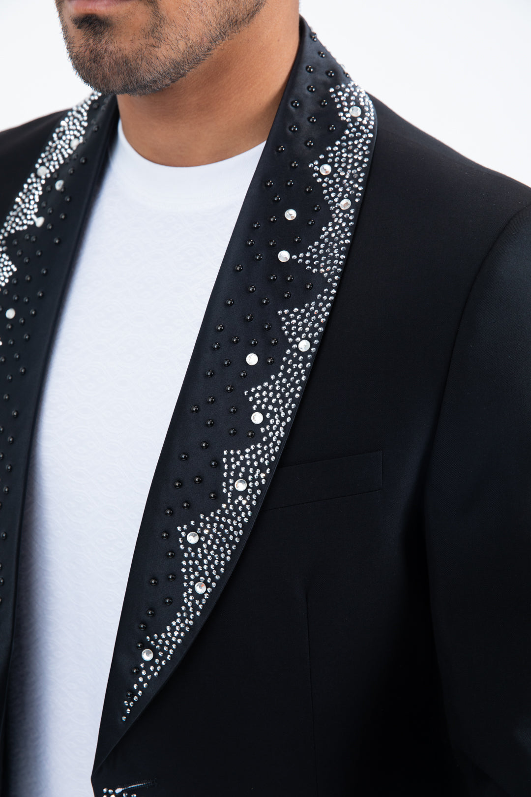 Men's Double Button Rhinestone Black Blazer