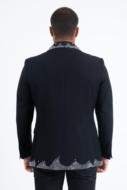 black double button rhinestone blazer men platini back