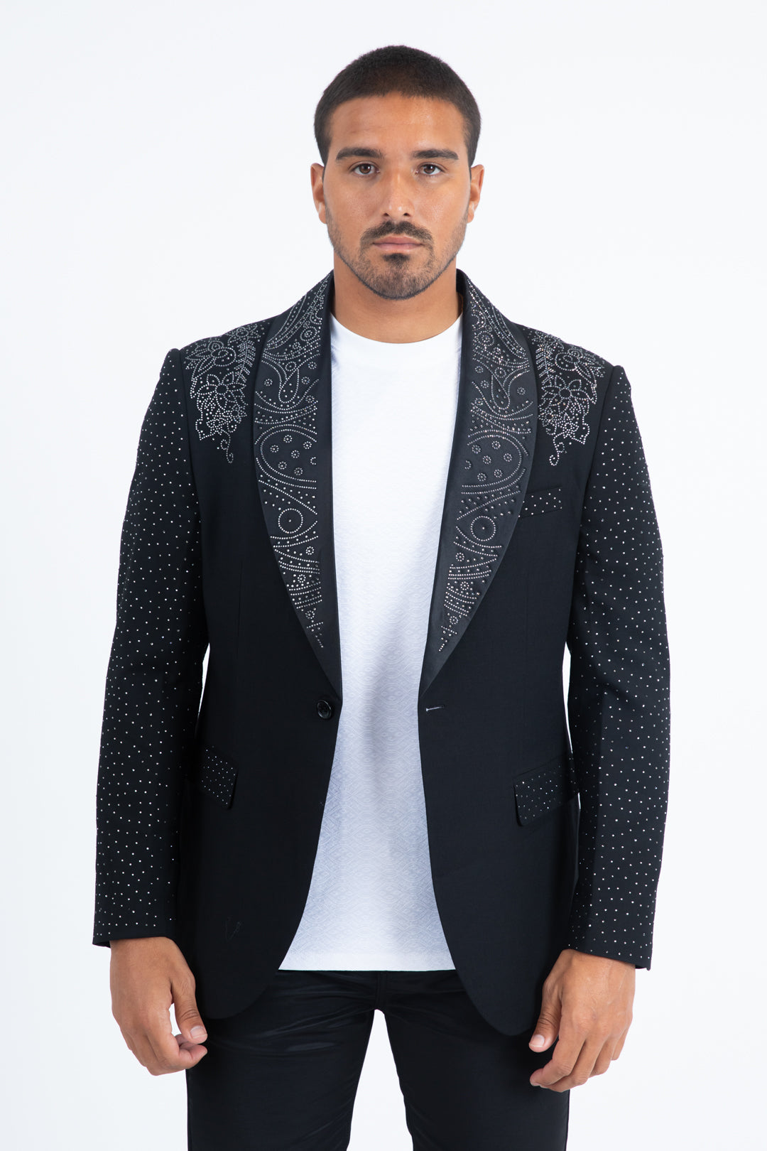 Men's Double Button Rhinestone Black Blazer
