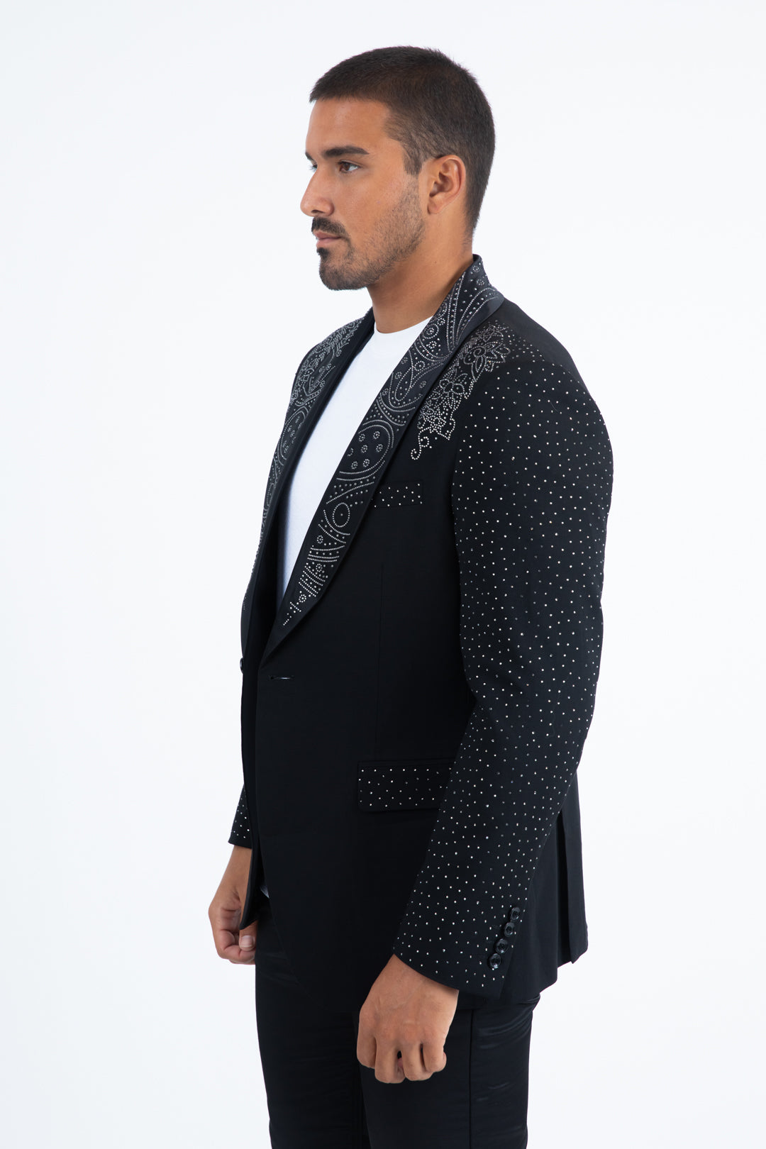 Men's Double Button Rhinestone Black Blazer