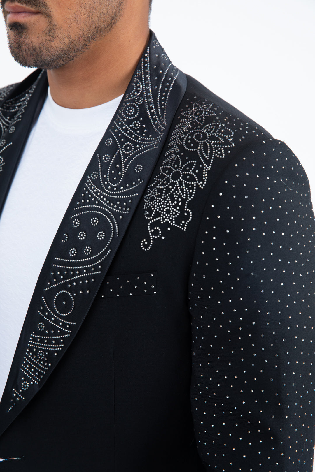 Men's Double Button Rhinestone Black Blazer