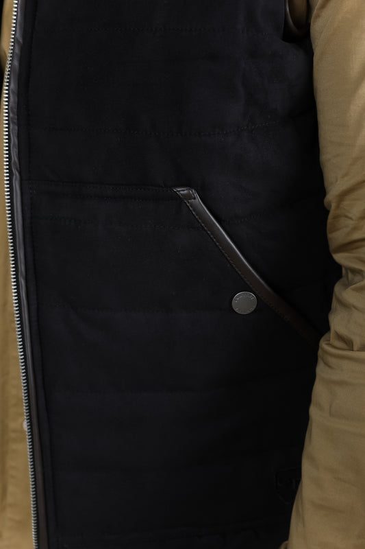 black quilted suede vest detail platini