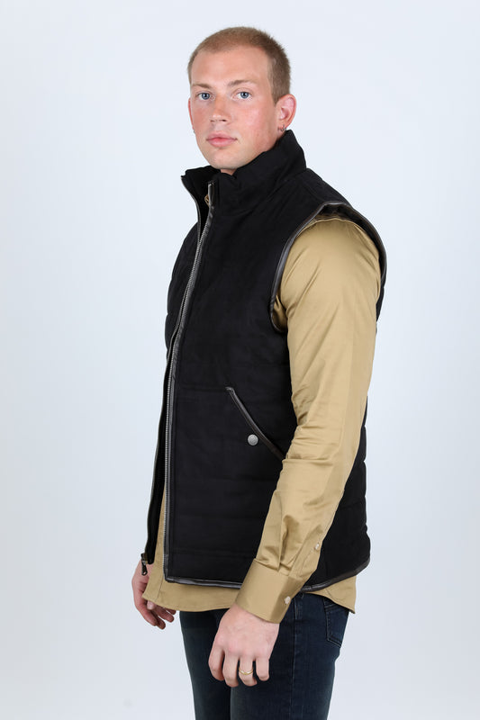 black quilted suede vest side platini