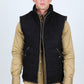 Men's Fur Lined Quilted Faux Suede Vest - Black