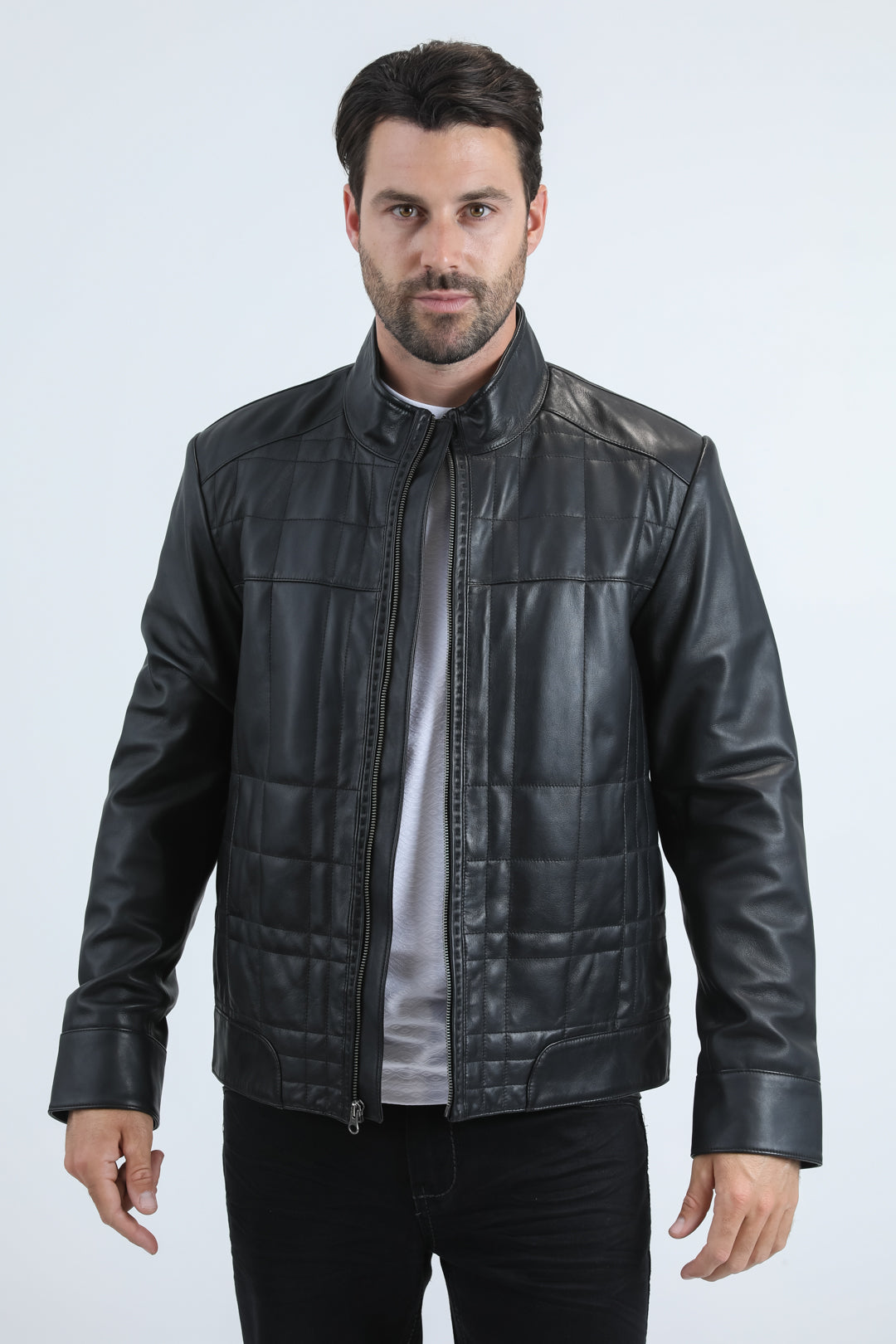 Mens Genuine Leather Quilted Black Jacket
