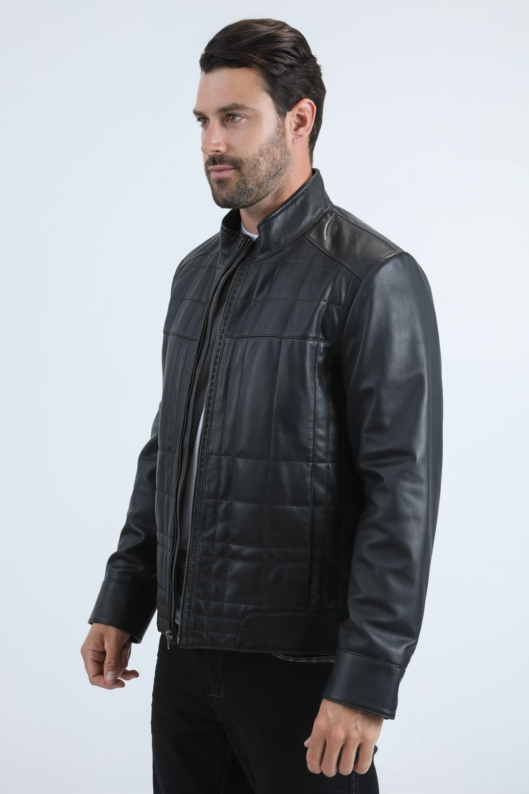 Mens Genuine Leather Quilted Black Jacket
