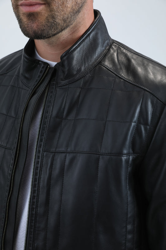 black genuine leather premium jacket platini detail