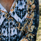 black satin ikat print rhinestone shirt men detail