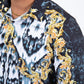 black satin ikat print rhinestone shirt men modern fit gold baroque detail