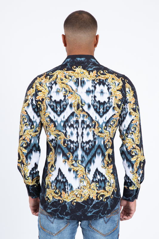 black rhinestone ikat baroque shirt platini back
