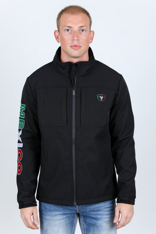 black mexico embroidery softshell jacket front platini