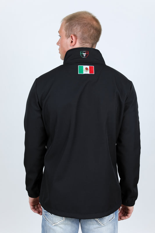 black mexico embroidery softshell jacket detail platini