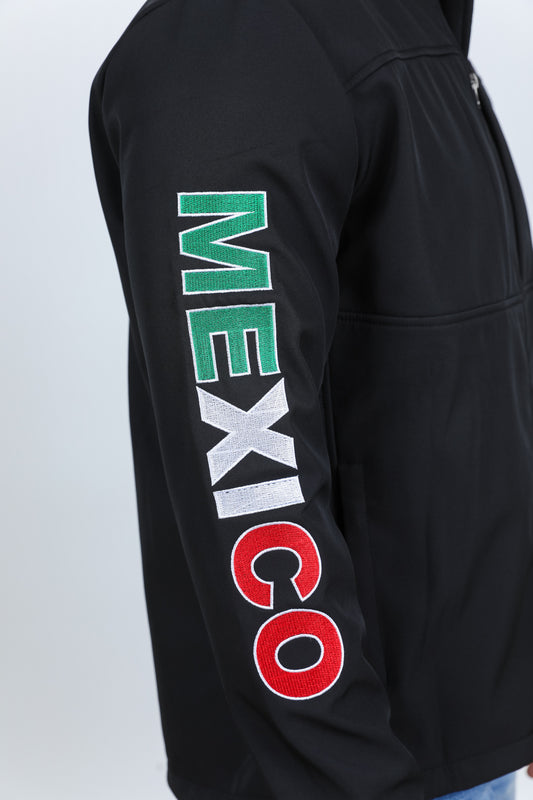 black mexico embroidery softshell jacket close platini