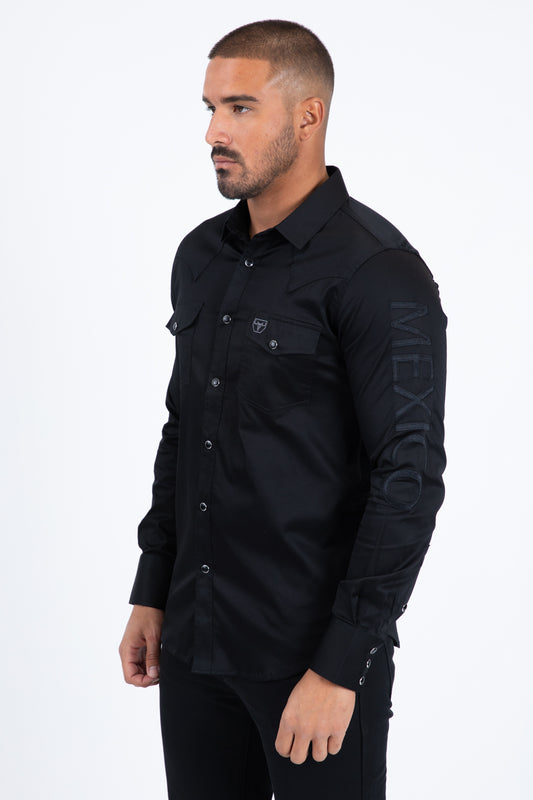 black mexico snap button western shirt mexico sleeve embroidery platini