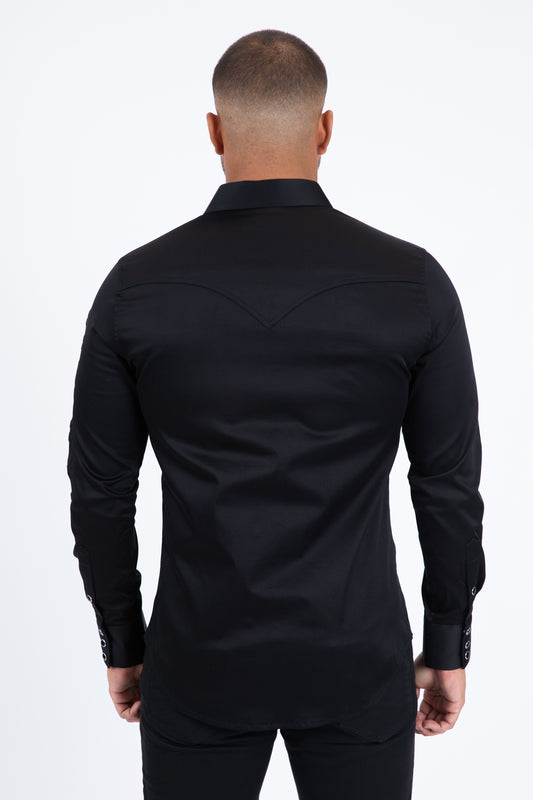 black mexico snap button western shirt back western yoke platini