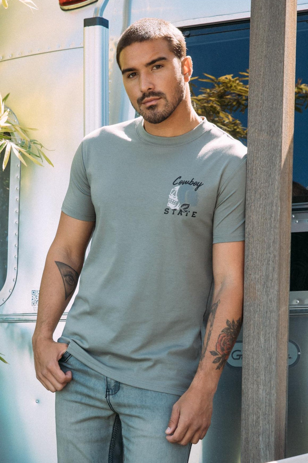 mink cowboy desert skull tee front lifestyle platini