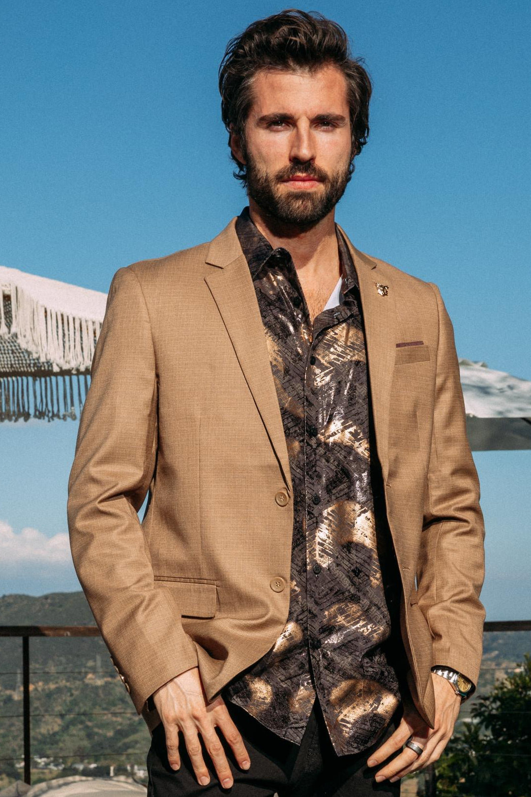 brown modern fit blazer men platini front