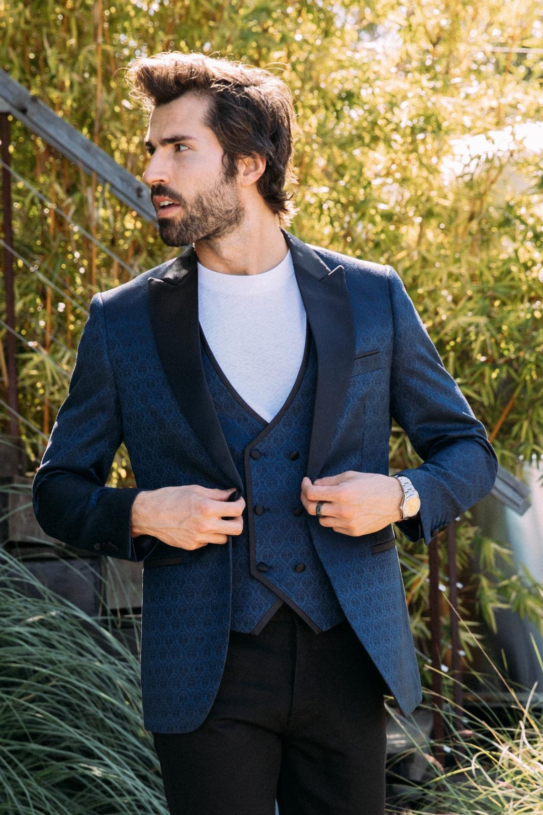 navy jacquard blazer vest set men platini detail
