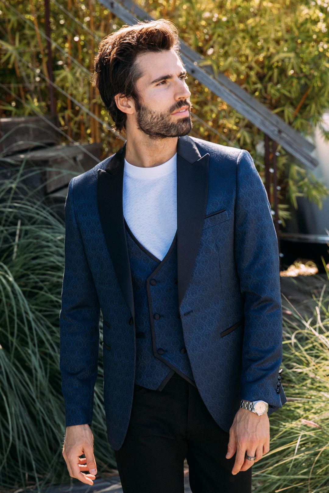 navy jacquard blazer vest set men platini lifestyle