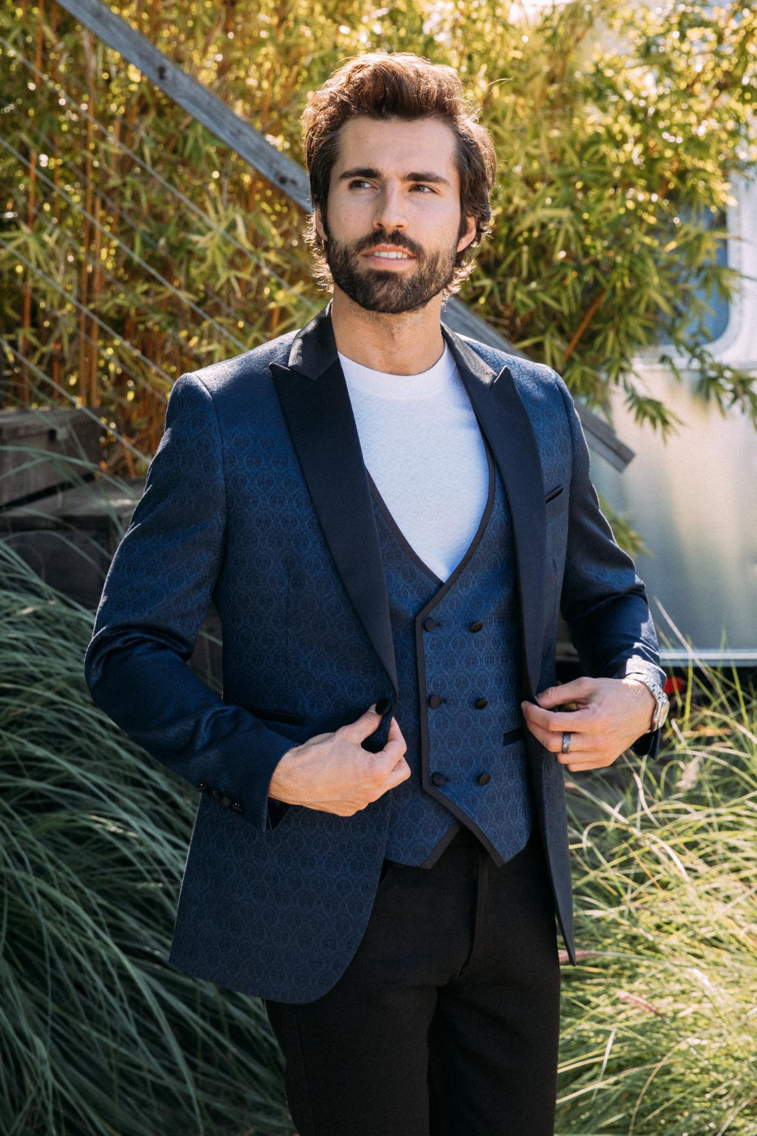navy jacquard blazer vest set men platini front