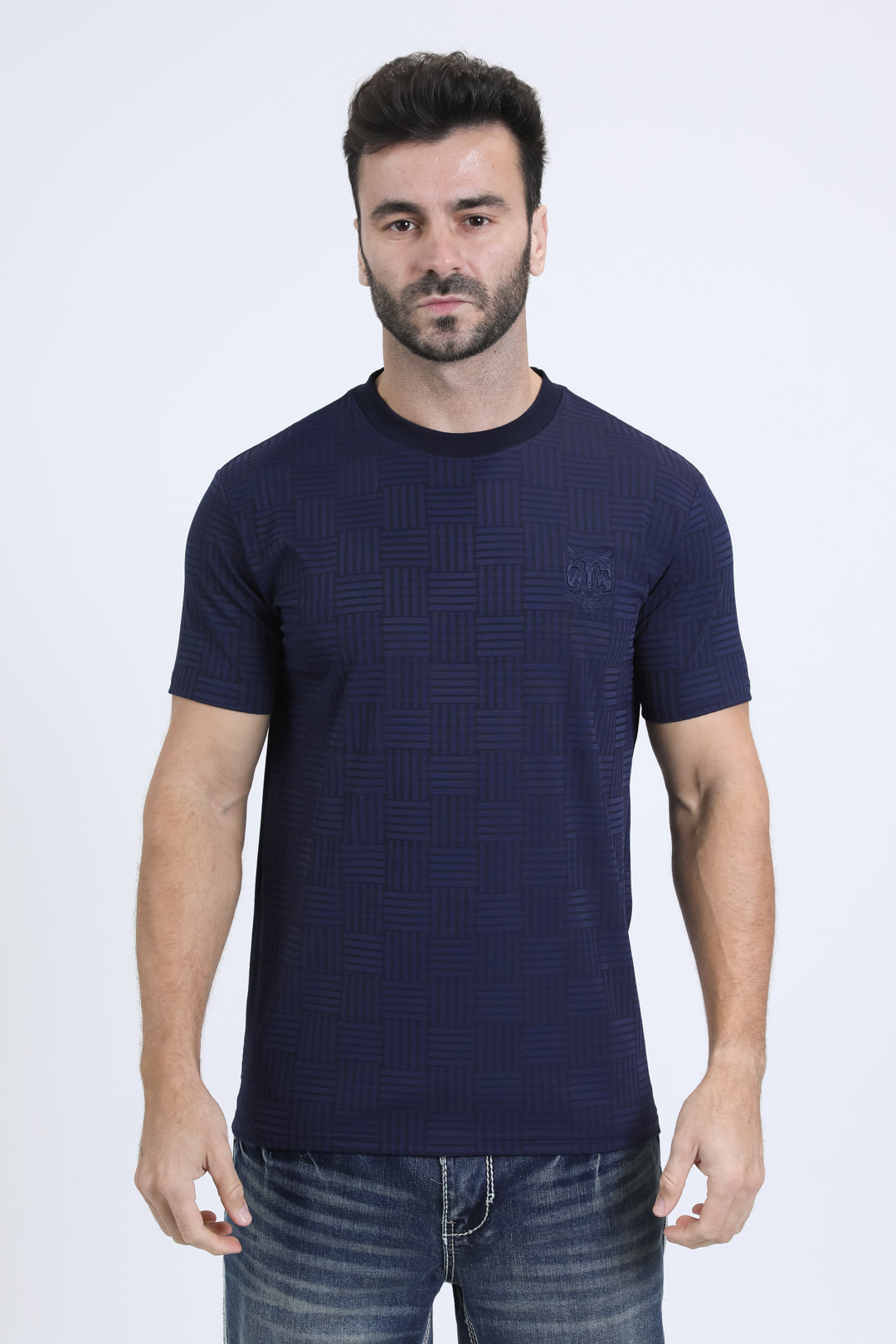 navy jaguar stripe tee front platini
