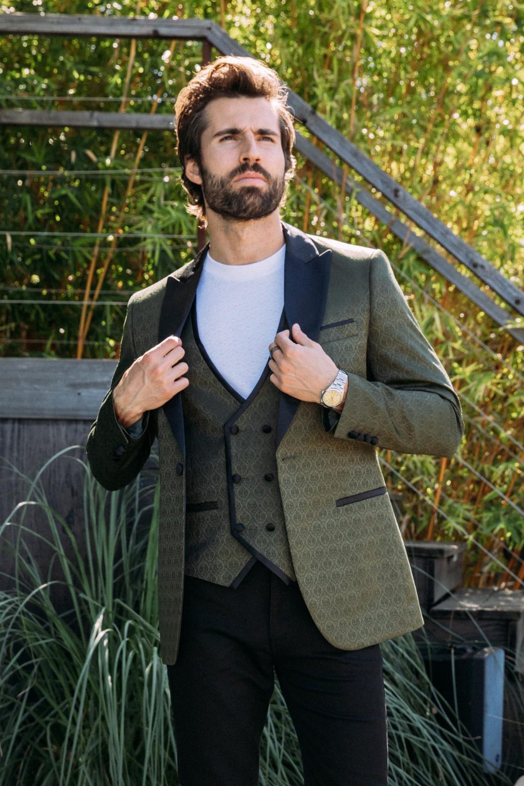 olive jacquard blazer vest set men platini lifestyle