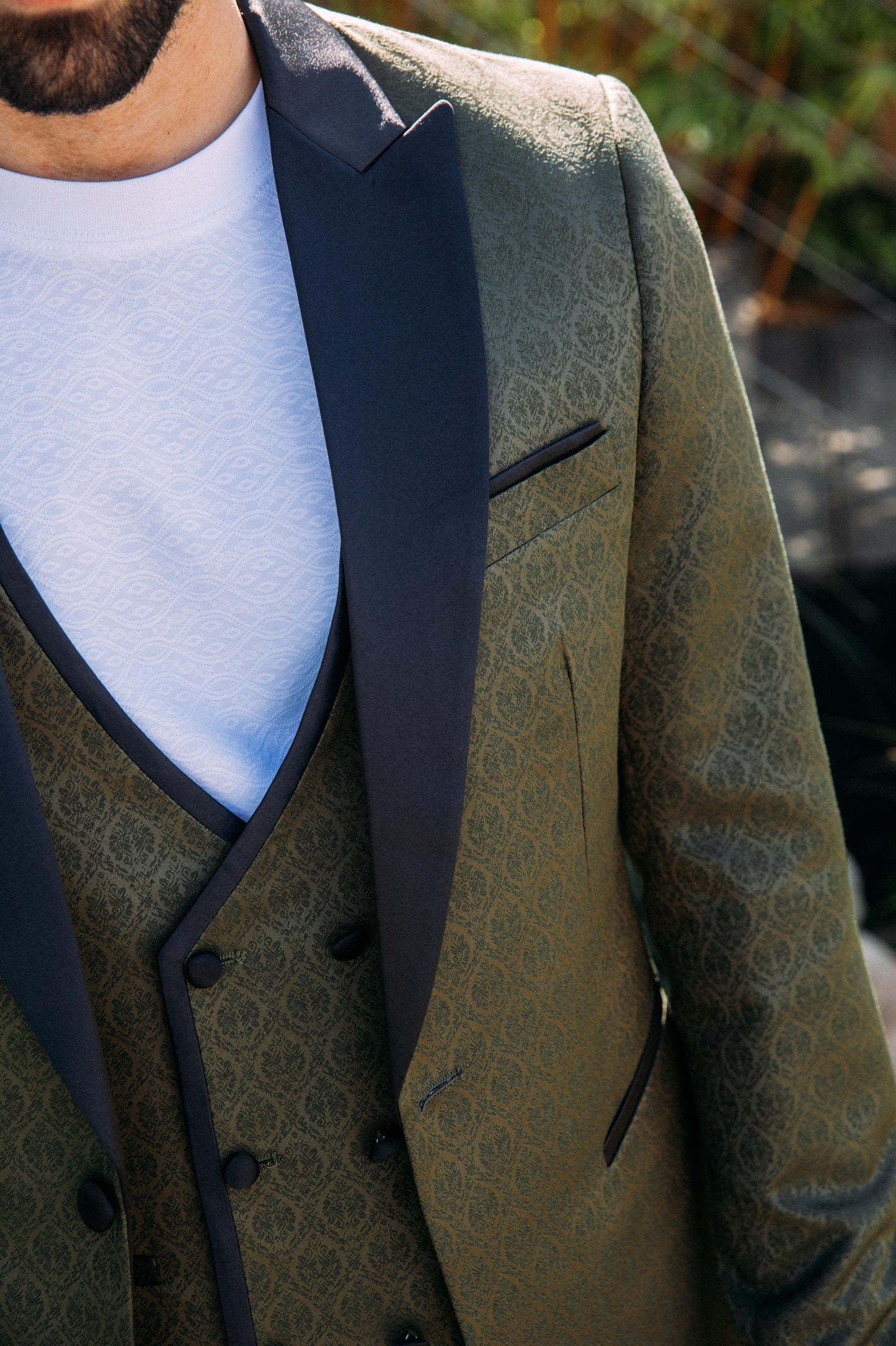 olive jacquard blazer vest set men platini detail