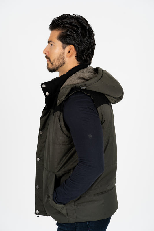 men padded hooded vest platini side