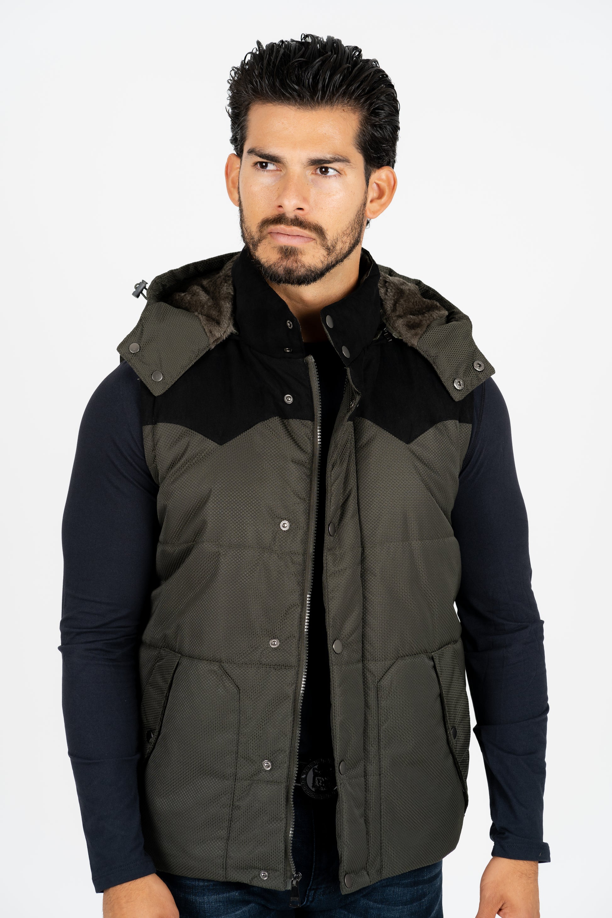men Padded Hooded Vest platini front