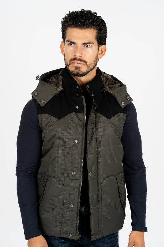 men Padded Hooded Vest platini front