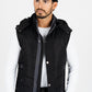 men black padded hooded vest platini front
