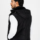 men black padded hooded vest platini back