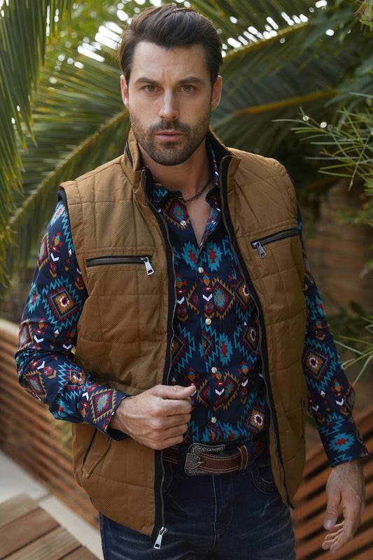 camel quilted fur lined vest front platini