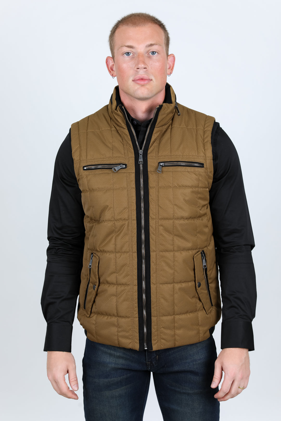 camel quilted fur lined vest back platini