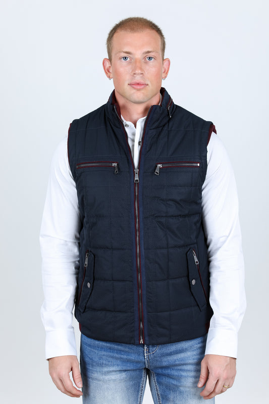 navy quilted fur lined vest detail platini