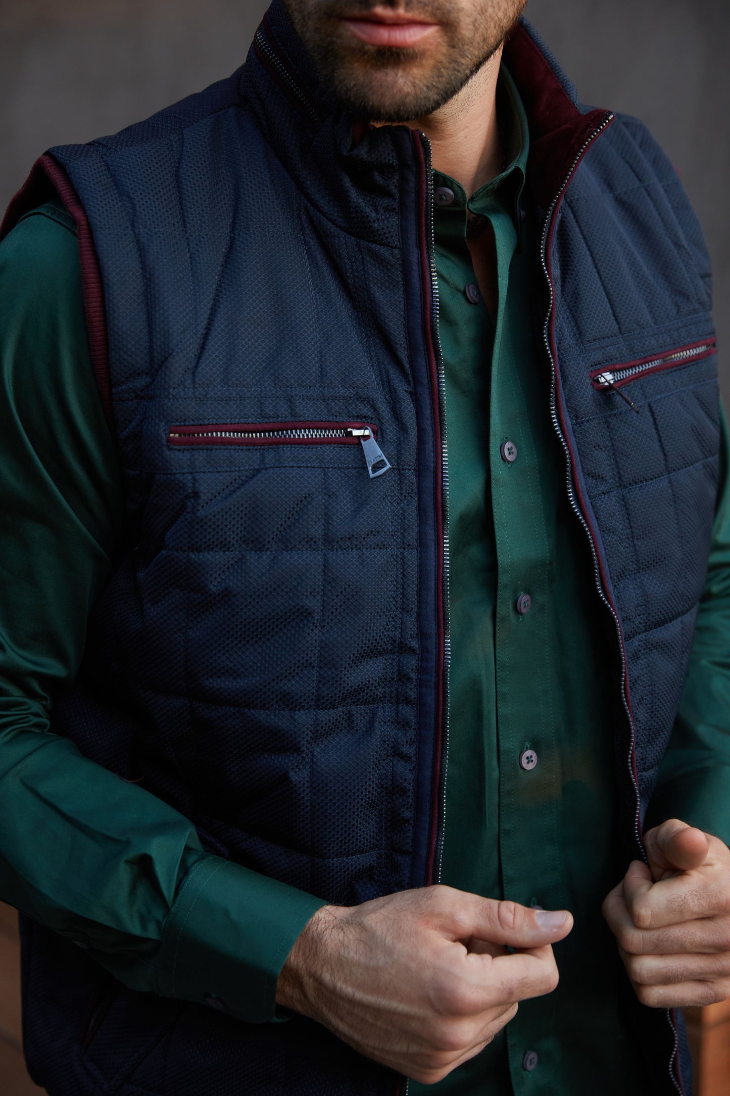 navy quilted fur lined vest side platini