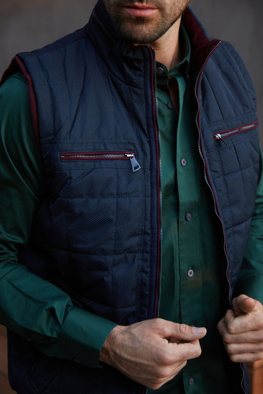 navy quilted fur lined vest side platini